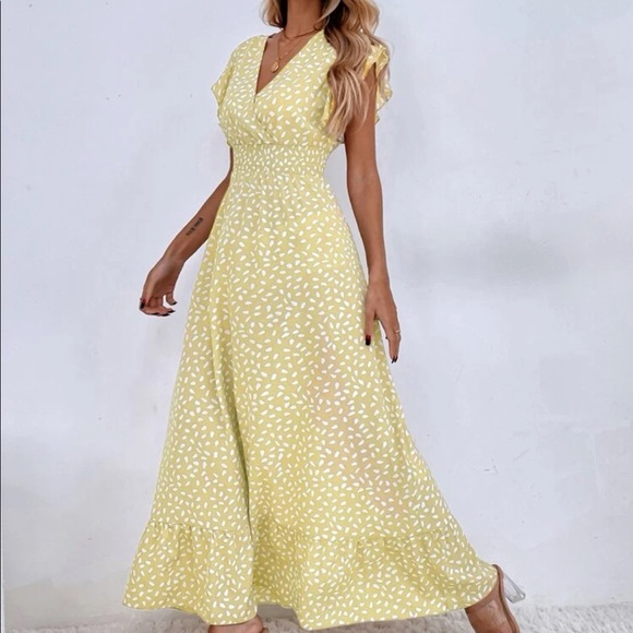 Dots ruffle trim shirred waist maxi dress mint blue - Picture 7 of 16